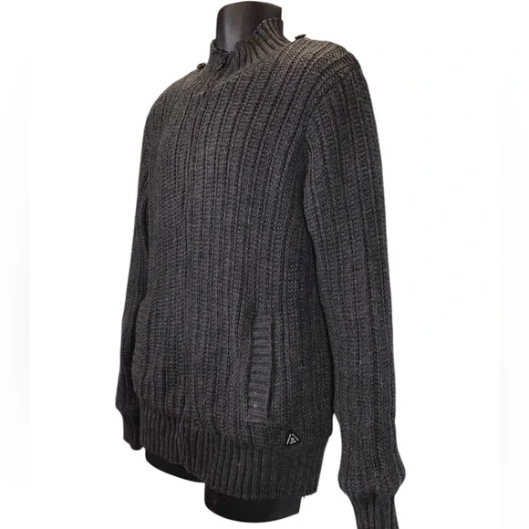 American Stitch Mens Cable Knit Sweater Jacket Size L Fleece Lined Plush Zip Up - Picture 4 of 13